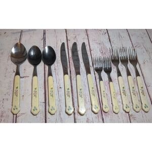 11 Piece Pfaltzgraff Tea Rose Stainless Flatware Replacement Pieces